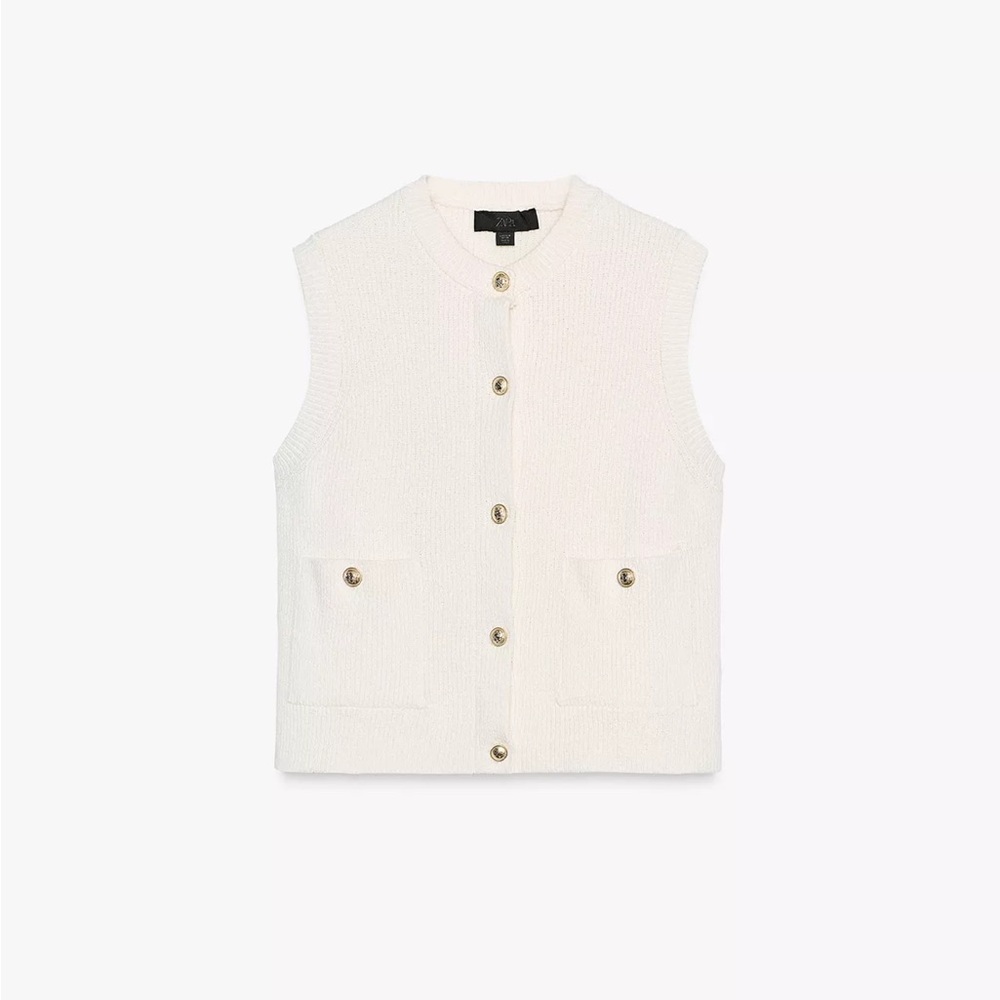 Zara Ivory Sleeveless Button-Up Vest